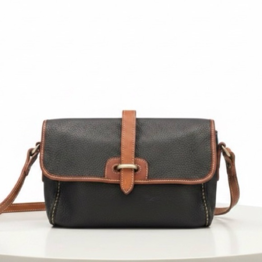 Vintage Dooney & Bourke Black All Weather Leather East West Flap Crossbody